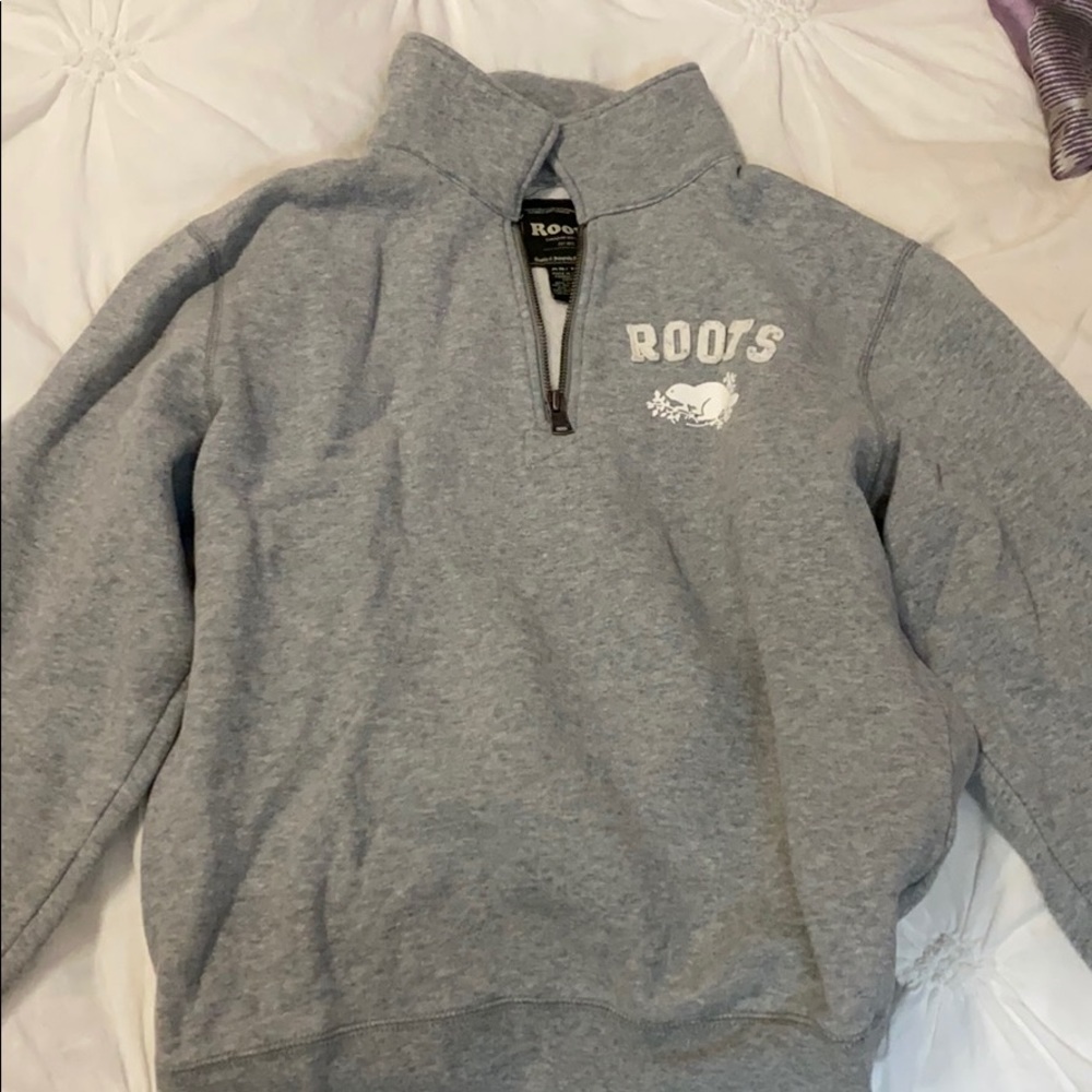 Grey quarter zip Roots oversized hoodie